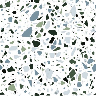 Terrazzo döşeme vektörü kusursuz desen. Kumaş baskısı, ambalaj kağıdı, döşeme için modern vektör çizimi. Klasik Venedik terrazzo tarzı doğal taş, granit, kuvars.