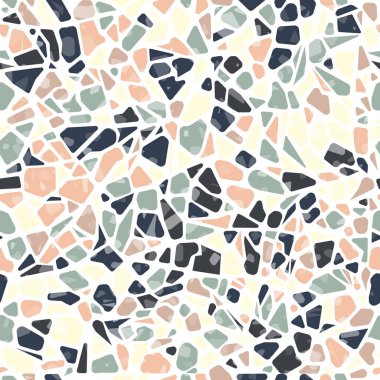 Terrazzo döşeme vektörü kusursuz desen. Kumaş baskısı, ambalaj kağıdı, döşeme için modern vektör çizimi. Klasik Venedik terrazzo tarzı doğal taş, granit, kuvars.