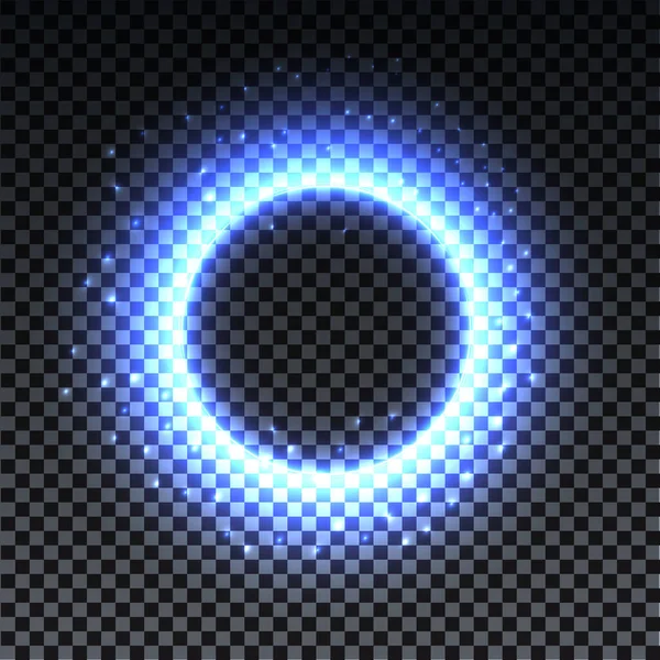 Modrá světlá svatozář. Abstraktní zářící kruhy. Světlo optický efekt halo na průhledném pozadí s jiskry. Vektorová ilustrace, eps10. — Stockový vektor