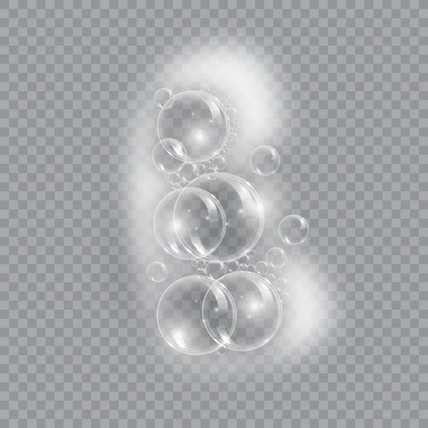 Savon de bain en mousse avec bulles isolées illustration vectorielle sur fond transparent. Illustration vectorielle Shampooing et mousse de savon. — Image vectorielle