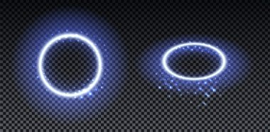 Mavi parlak ışık halkası. Soyut parlayan çemberler. Şeffaf arkaplanda ışık optik efekt halesi. Vektör illüstrasyonu, bölüm 10.