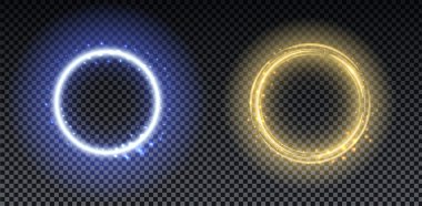 Mavi parlak ışık halkası. Soyut parlayan çemberler. Şeffaf arkaplanda ışık optik efekt halesi. Vektör illüstrasyonu, bölüm 10.