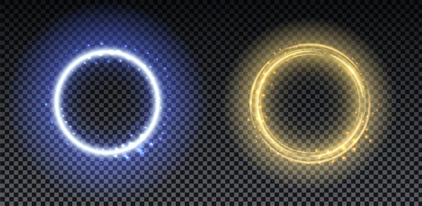 Mavi parlak ışık halkası. Soyut parlayan çemberler. Şeffaf arkaplanda ışık optik efekt halesi. Vektör illüstrasyonu, bölüm 10.