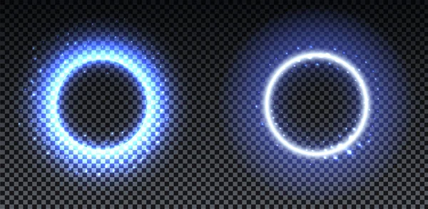 Синий яркий ореол. Абстрактные светящиеся круги. Гало светового оптического эффекта на прозрачном фоне с блестками. Векторная иллюстрация, стр. 10 . — стоковый вектор