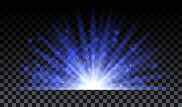 Éclat bleu sur fond transparent avec scintillement et bokeh. Effet lumineux étoile bleue. Éclat magique pour cadrans, invitations, affiches et web. Conception vectorielle futuriste . — Image vectorielle