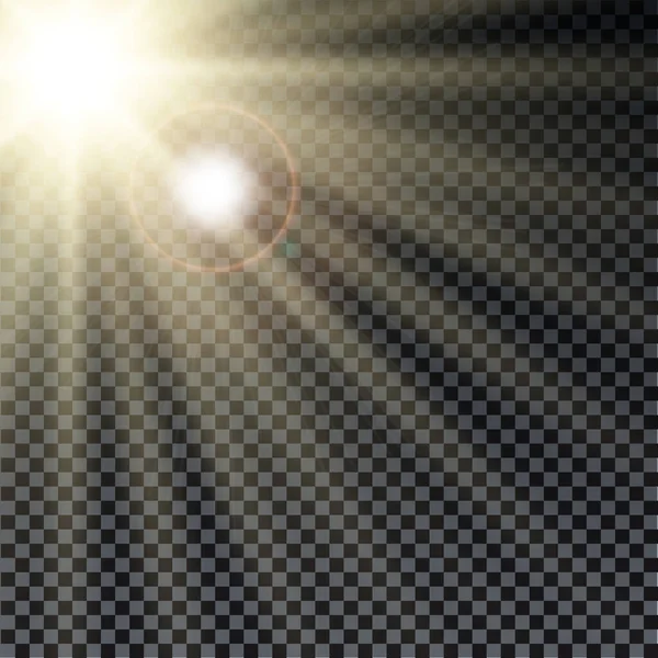 ระเบิดทองคําด้วยแสงประกายและผลกระทบการลุกไหม้เลนส์ ดวงดาวส่องแสง โกลเด้นกลิตเตอร์ไฟโบเกห์และระเบิดของอนุภาคฝุ่นวิเศษ รูปแบบเวกเตอร์ . — ภาพเวกเตอร์สต็อก