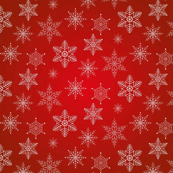 Weihnachtsmuster mit dekorativen Schneeflocken auf rotem Hintergrund. — Stockvektor