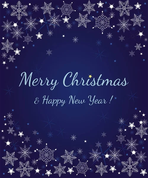 Neşeli Noel kartı ile mavi arka plan üzerinde dekoratif kar taneleri. 