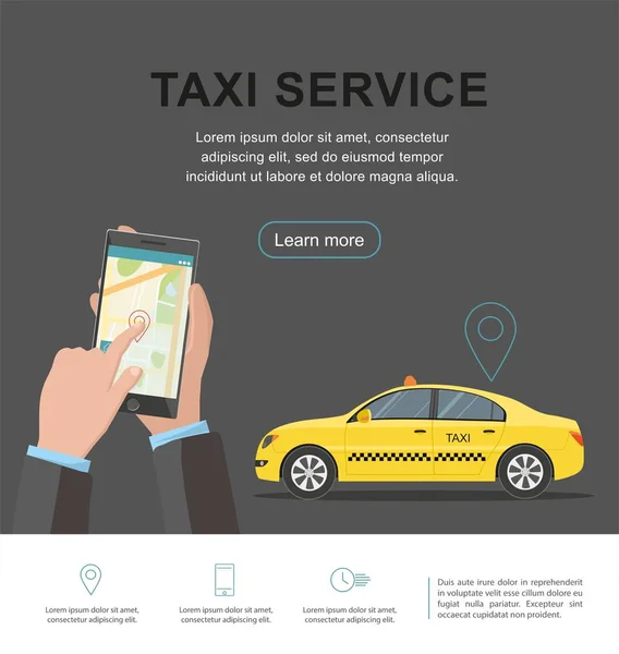 Concept de service de taxi. Page Web vectorielle, bannière, modèle de fond d'affiche. illustration . — Image vectorielle