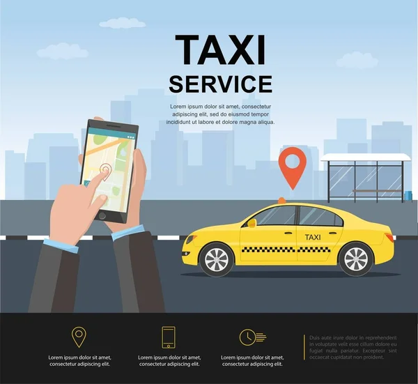 Concept de service de taxi. Bannière vectorielle, affiche ou page Web, modèle d'arrière-plan . — Image vectorielle