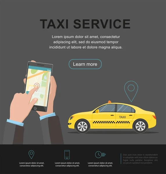 Concept de service de taxi. Page web vectorielle, modèle d'arrière-plan . — Image vectorielle