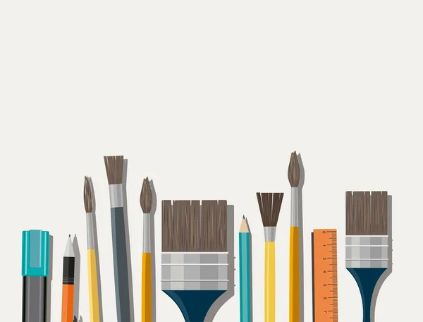 白色背景上的画笔的集合 不同型号的画笔用于隔离绘画 平面矢量设计 — 图库矢量图片