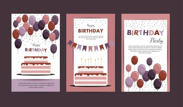 Set Tarjetas Cumpleaños Feliz Elementos Fiesta Cumpleaños — Archivo Imágenes Vectoriales