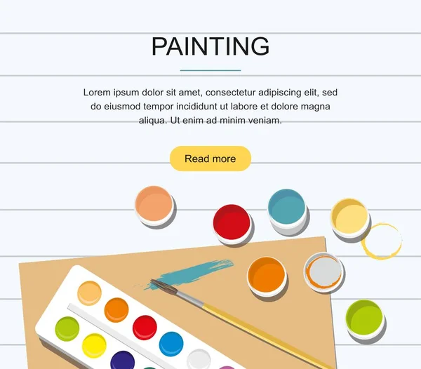 Painting Web Banner Paints Brushes Pencil Back School — Stock Vector