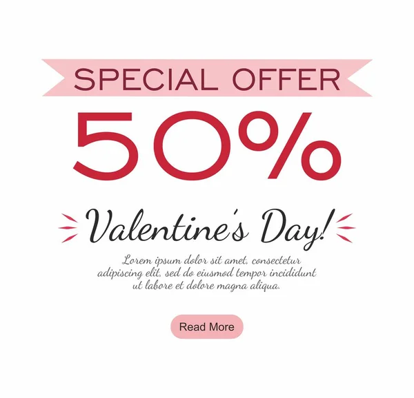 Banner San Valentín Oferta Especial Aislado Sobre Fondo Blanco — Vector de stock