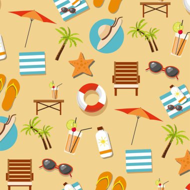 Yaz tatili desen deniz plaj öğeleri ile