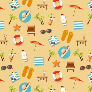 Yaz tatil tropikal desen deniz plaj öğeleri ile