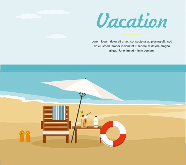 Summer Vacation Tourism Chaise Lounge Umbrella Beach — Stock Vector
