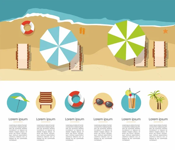 Letnie Wakacje Turystyki Szezlong Parasol Plaży Ikona Infografika — Wektor stockowy