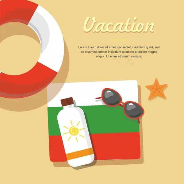 Bulgária Turismo Boia Salva Vidas Areia Com Toalha Óculos Sol — Vetor de Stock