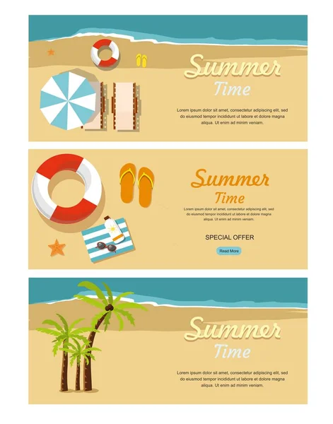 Set Summer Time Web Banners Vacation Tourism — Stock Vector