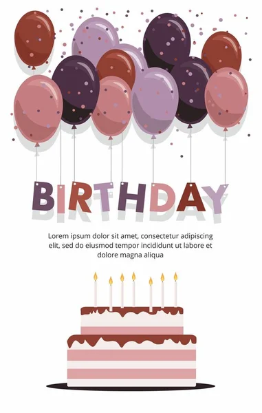 Tarjeta Cumpleaños Feliz Con Pastel Globos Aislados Sobre Fondo Blanco — Archivo Imágenes Vectoriales