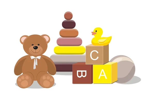 Urso Brinquedos Clorful Isolado Fundo Branco Crianças Brinquedos Conceito — Vetor de Stock
