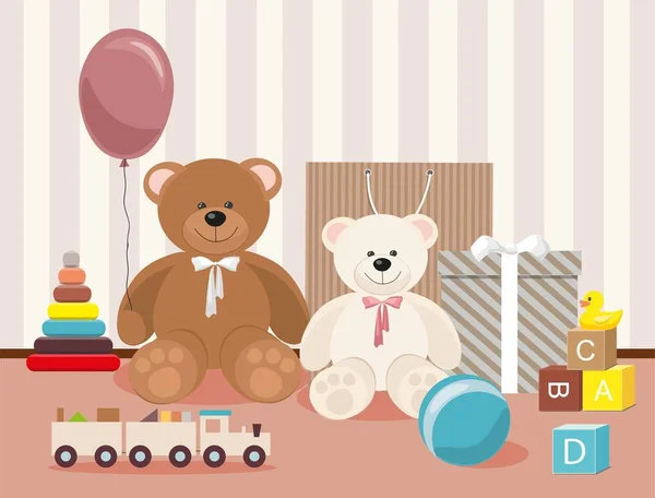 Urso Pelúcia Brinquedos Clorful Trem Brinquedo Madeira Pirâmide — Vetor de Stock