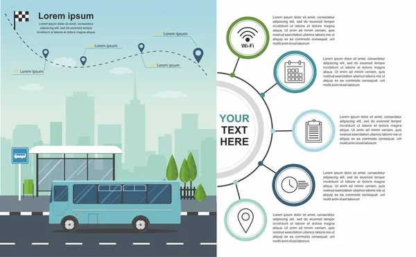 Infographie Des Transports Bus Arrêt Bus Sur Fond Ville — Image vectorielle