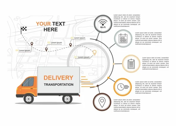 Orange Cargo Delivery Infografía Comercial Con Transporte — Archivo Imágenes Vectoriales