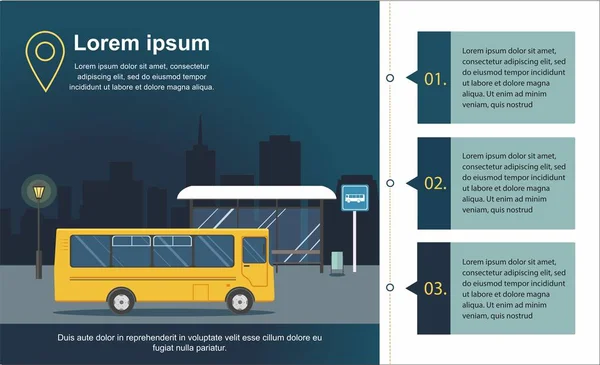 公共汽车在公共汽车站在夜城市的背景 图表矢量 Illuatration — 图库矢量图片