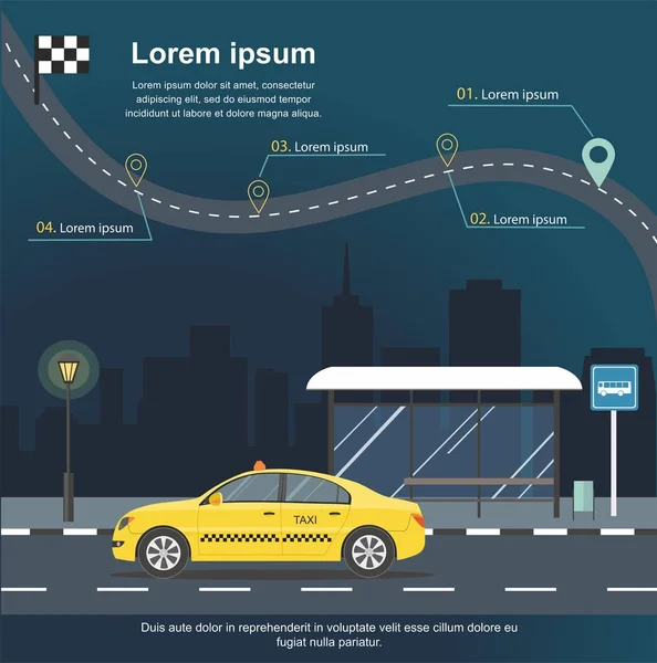 在夜间城市的背景下的出租车车 信息图 向量例证 — 图库矢量图片