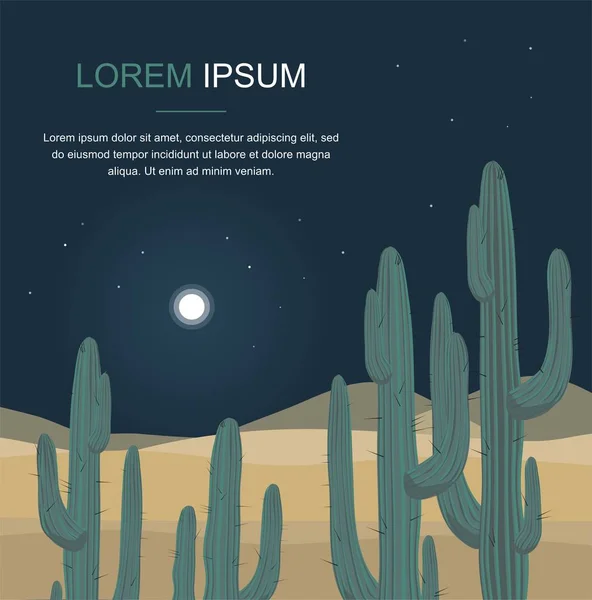 Cactus tree. Night desert landscape Vector Illustration