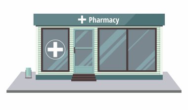 Eczane cephesi beyaz arka planda izole edilmiş. Eczane evi..