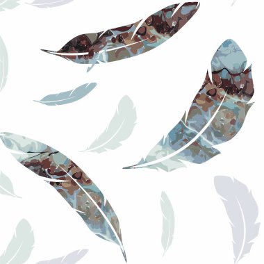 Beyaz üzerine renkli tüy deseni. Vektör süsü 