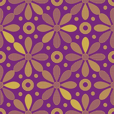 Bir sürü mor zemin üzerine süs sarı çiçek ile kesintisiz dokular