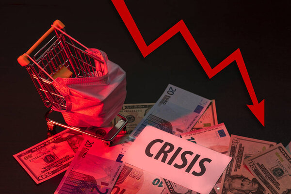 The impact of the coronavirus epidemic COVID-19 on the global economy. The concept of crisis, recession, reduced consumption.