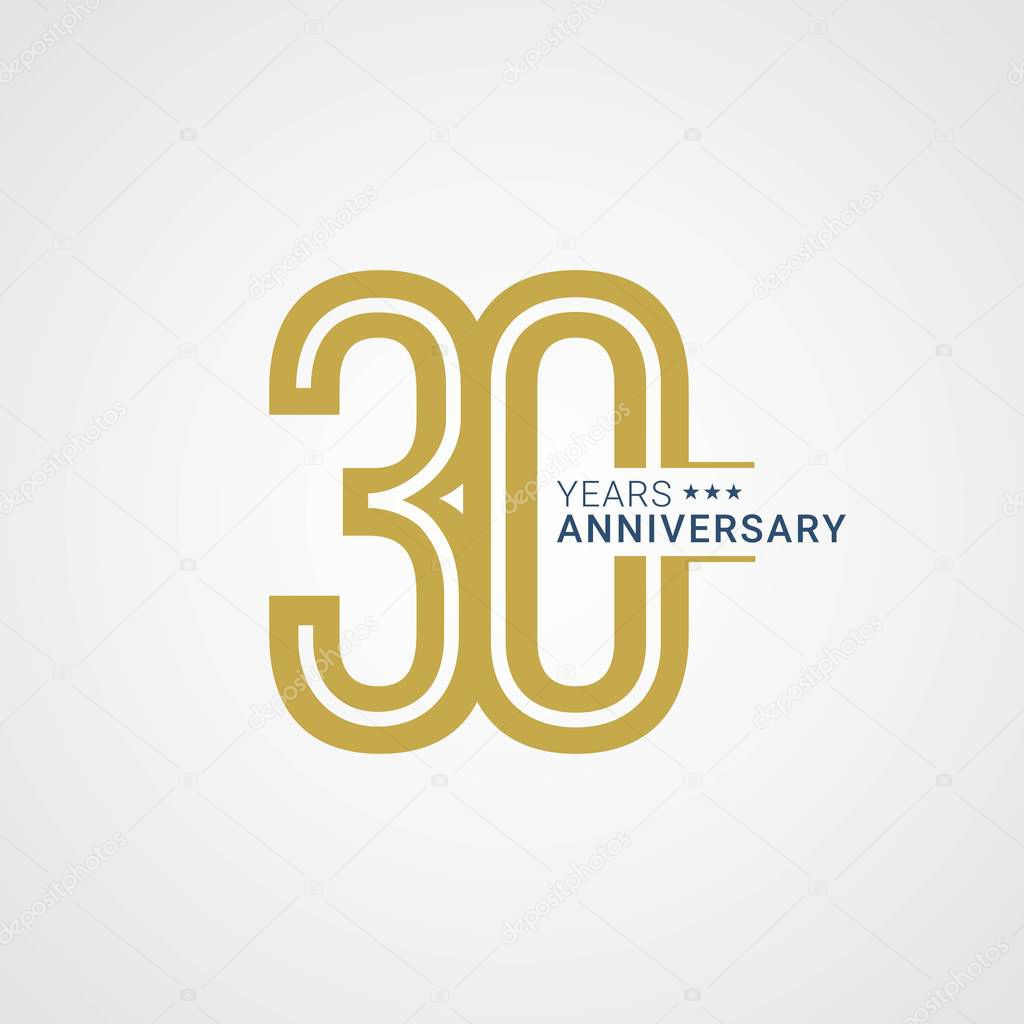 Anniversary golden badge 30 Years with gold style Vector Illustration