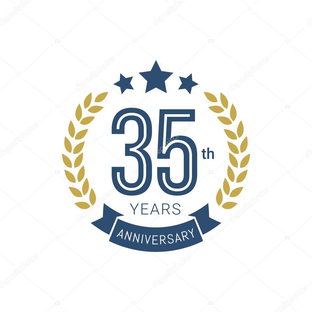 Anniversary golden badge 35 Years with gold style Vector Illustration