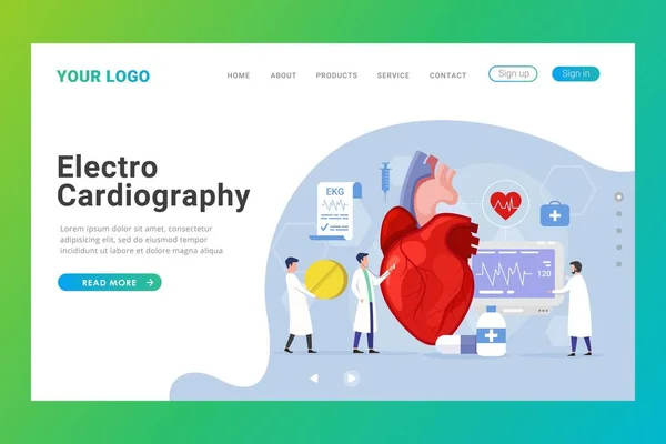 Landing Page Template Electrocardiography Heart Treatment Design Concept Vector Illustration — Stock Vector