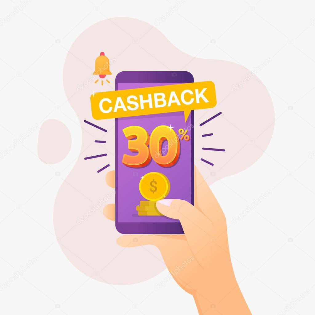 Cashback banner design concept for saving and refund money with flat phone vector illustration