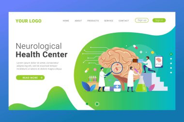 Beyin tedavisi tasarım konsepti çizimi için nörolojik sağlık merkezi iniş sayfası şablonu