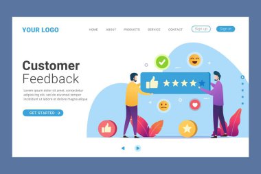 Müşteri geribildirim indirme sayfası şablon tasarımı konsept vektör çizimi