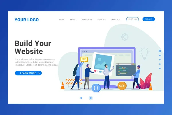 Web sitesi oluşturucu iniş sayfası şablonu tasarım konsepti çizimi