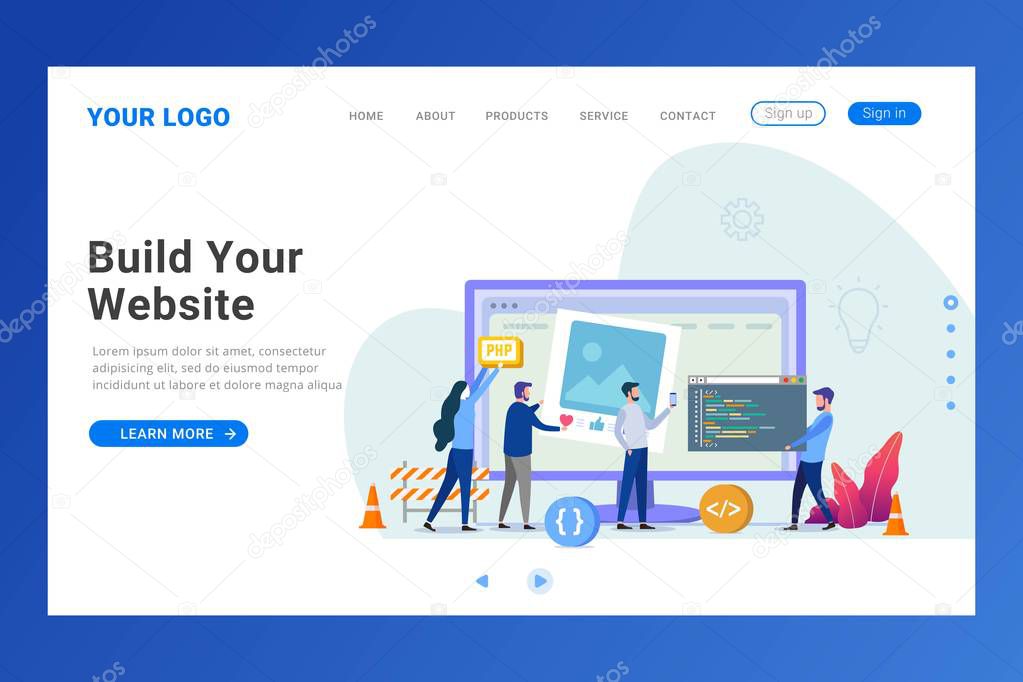 Website builder landing page template design concept vector illustration