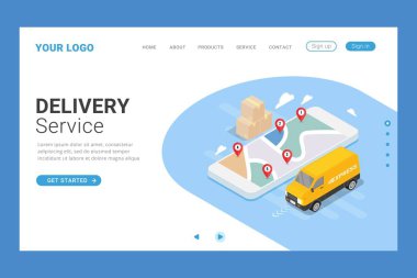 Teslimat servisi iniş sayfası şablon tasarım konsepti çizimi