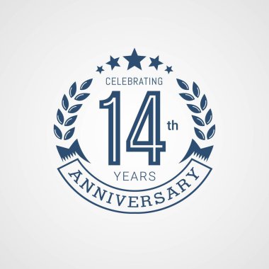 Mavi renkli Vektör İllüstrasyonlu 14 Yıl Yıldönümü Rozeti