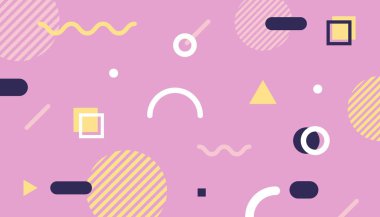 Kapak, dergi, broşür, poster için uygun geometrik soyut şekilli Memphis tarzı arkaplan tasarımı.