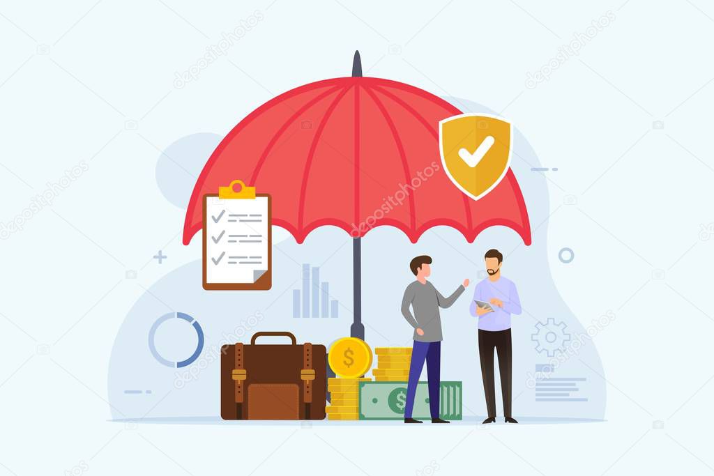 Busines Insurance design concept with umbrella protection flat vector illustration
