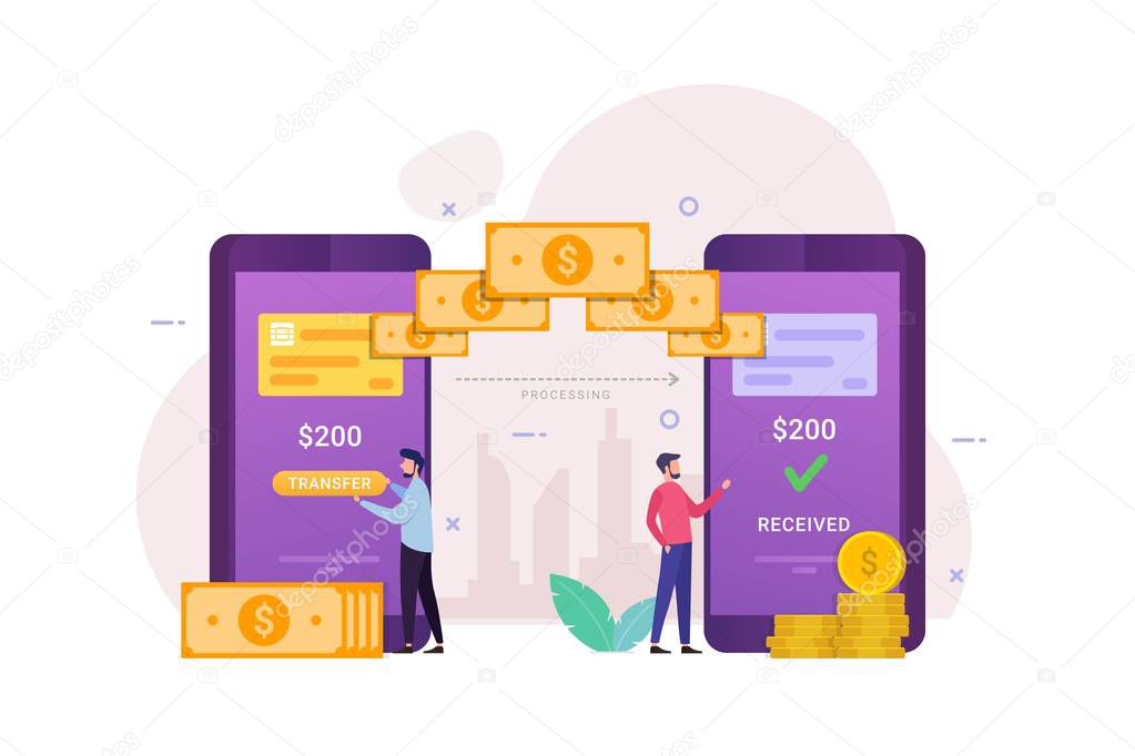 Online transfer money with mobile banking design concept vector illustration
